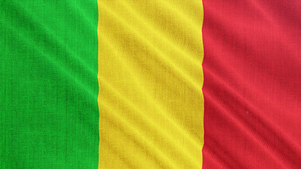 Mali flag is waving 3D illustration. Symbol of Malian an national on fabric cloth 3D rendering in full perspective.