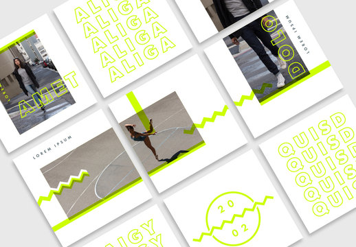 Social Media Grid Layout with Neon Green Accents