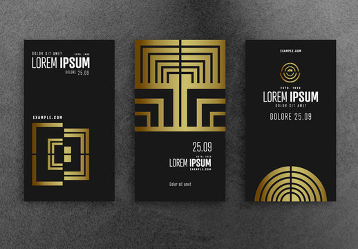 Social Media Story Layouts with Gold Geometric Elements