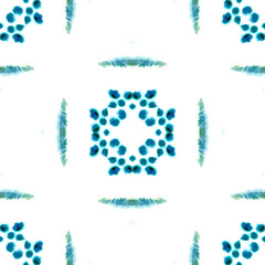 Blue Geometric Watercolor. Seamless Pattern.Surface Ornament.