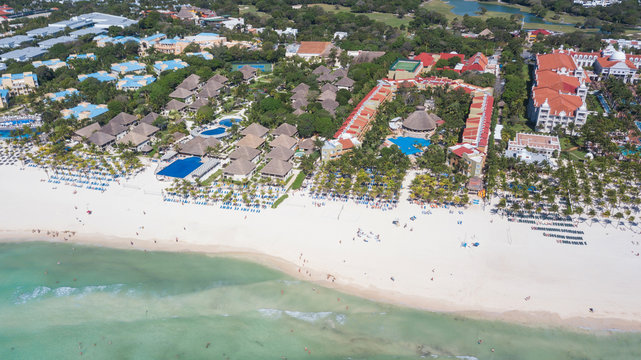 Luxury tropical resort with white sand. Aerial view