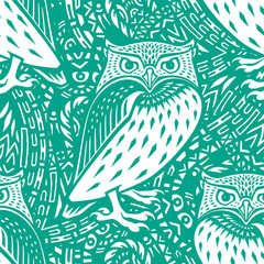 Owl illustration in tribal style. Ethnic patterned illustration.
