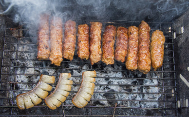barbecue ,mici, mititei and fried bacon