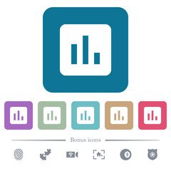 Chart flat icons on color rounded square backgrounds
