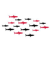viele haie hai schwarm muster schwimmen tauchen wasser unterwasser meer räuber fressen gefährlich clipart design