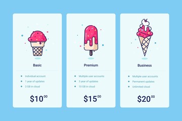 Vector pricing table template for website with ice-cream illustration - 260616743
