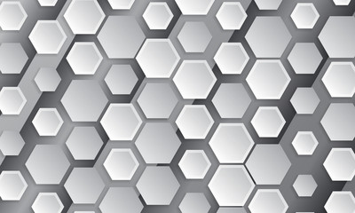 Abstract geometric background with hexagons. Polygonal shape light and shadow effect on the grey background