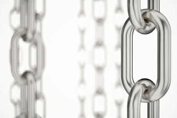 3D illustration metal chains. Metal, steel chains isolated on white background. Metal chains for industrial. Very durable metal chains, the concept of success.