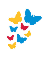 viele bunte schmetterlinge muster silhouette insekt flügel fliegen frühling schön hübsch logo design cool