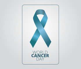 World cancer day concept. Medicine and healthcare image. Editable vector illustration in turquoise color ribbon isolated on a turquoise gradient background.