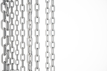 3D illustration metal chains. Metal, steel chains isolated on white background. Metal chains for industrial. Strong link concept. Background of metal chains for your layout, template design, text.