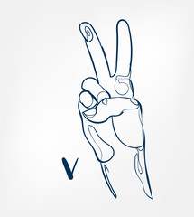 letter hand alphabet sign vector sketch line illustration
