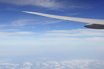 wing aircraft in the sky with clouds