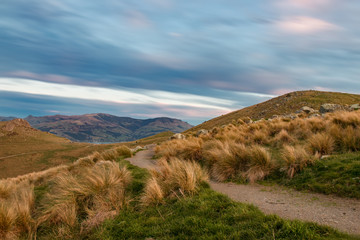 Sunset on hills near Christchurch, New Zealand