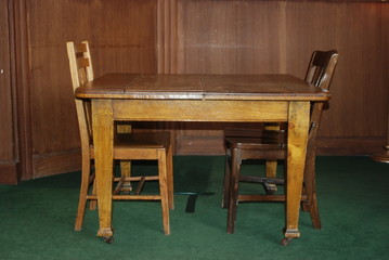 Wooden Table with Metal Wheels