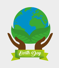 hands with planet and leaves to earth day