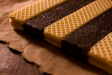 Cookies wafer with vanilla and chocolate.