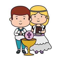 little kids with chalice and bible first communion