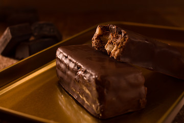 Chocolate bar with candies.