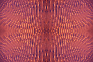 The sandy background is an ornament with a relief in the form of lines and triangles of red-brick color and with bird tracks. 