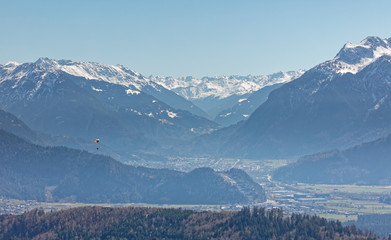 Fototapeta na wymiar Paraglider flying over Rhine valley