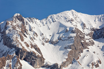 View of snowy Rote Wand with ski tracks
