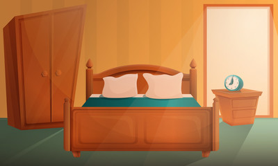 sunrise in the cartoon bedroom, vector illustration