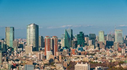 Fototapeta na wymiar View of Roppongi skyline with modern skyscrapers in Tokyo