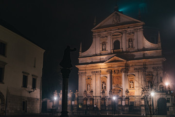 Fototapeta na wymiar Evangelical-Augsburg Church of St. Martin in Krakow, Poland, Lutheran temple - monumental historical landmark