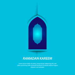 Minimal modern luxury Modern blue Ramadan Kareem greeting post card and template banner