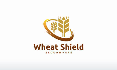 Wheat Grain Shield logo template, Luxury Wheat Agriculture logo designs