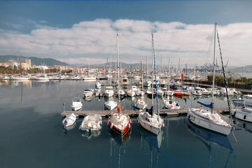 Harbor with yachts and embankment of the city of La Spezia in Italy