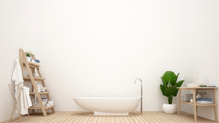 Bathroom simple design in hotel or home. White bathroom Scandinavian style for artwork. 3D Illustration for Bathroom minimal style.