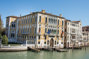 Fototapeta na wymiar Canal Grande and Basilica Santa Maria della Salute, Venice, Italy ,2019 . martie