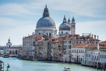 Fototapeta na wymiar Canal Grande and Basilica Santa Maria della Salute, Venice, Italy ,2019 . martie