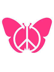 pink schmetterling peace zeichen symbol hippie frieden liebe silhouette insekt flügel fliegen frühling schön hübsch logo design cool