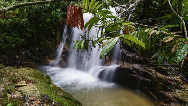 Beautiful time lapse of nature waterfalls, hiking adventure at forest, Kanching Waterfall, Malaysia.