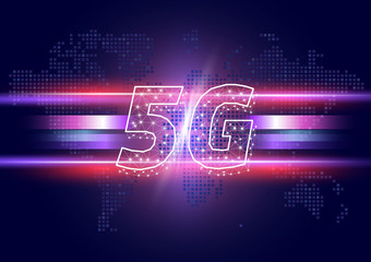 Vector Polygon dot connect line shaped 5G mobile networking. New generation mobile networks and internet. 5G Technology concept digital background.  great for technology or telecom innovation trend.