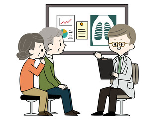 診察-シニア男性女性-夫婦-医者