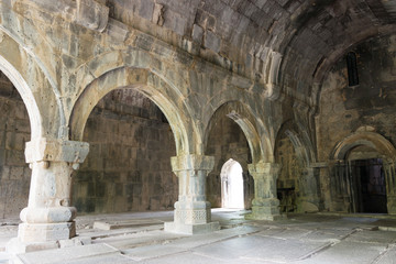 Fototapeta na wymiar Alaverdi, Armenia - Jun 12 2018: Sanahin Monastery in Sanahin village, Alaverdi, Lori, Armenia. It is part of the World Heritage Site - Monasteries of Haghpat and Sanahin.