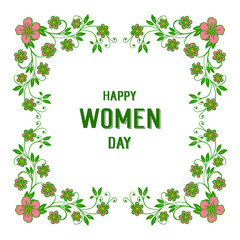Vector illustration greeting card happy women day with elegant leaf wreath frame