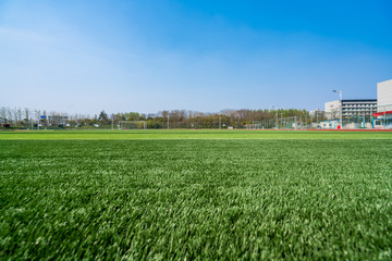 beautiful pattern of fresh green grass for football sport, football field, soccer field, team sport texture © MyCreative