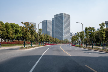 Empty urban road and buildings