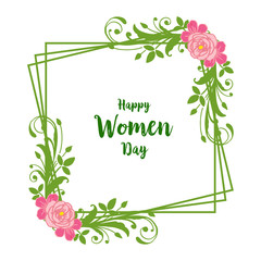 Vector illustration banner of happy women day with flower frames isolated on white backdrop