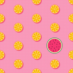 Tropical fruits seamless vector pattern with oragnes and watermelon watermelon