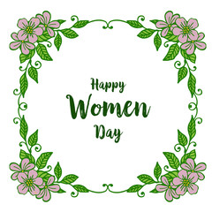 Vector illustration writing happy women day with art purple flower frame