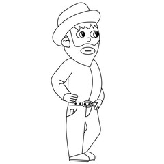 Farmer look around coloring . Isolated stock outline vector illustration