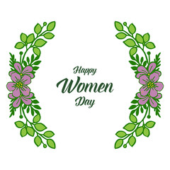 Vector illustration various ornate of purple flower frame with happy women day banner
