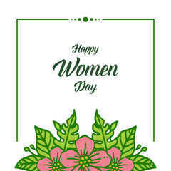 Vector illustration style pink flower frames blooms with decor of happy women day