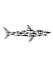 hai formation schwarm viele haie muster großer hai schwimmen tauchen wasser unterwasser meer räuber fressen gefährlich clipart design